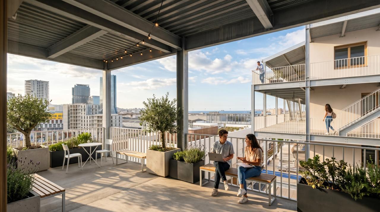 Terrasse du campus La Plateforme_ avec vue sur la ville
